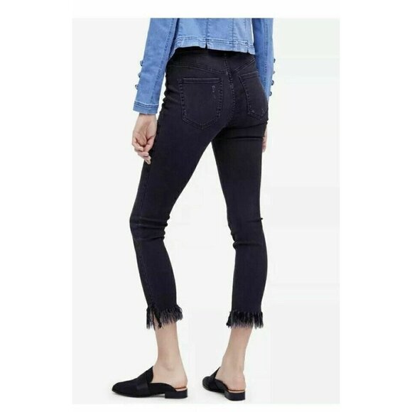 Free People Great Heights Frayed Skinny Jeans Faded Black Distressed Size 24 - Picture 3 of 10